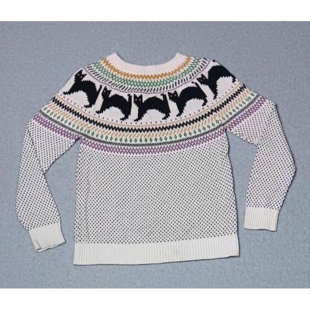 Modcloth Scaredy Cat Fair Isle Sweater Womens Small Spooky Halloween Witchy Fall